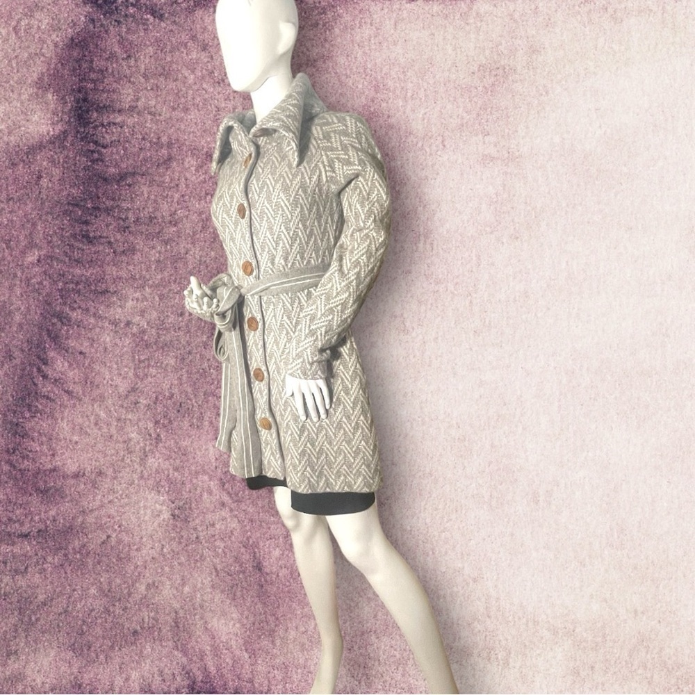 Moth by Anthropologie Long Chevron Duster Sweater Gray White Size Small